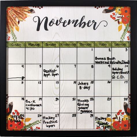 November Dry Erase Calendar Ideas